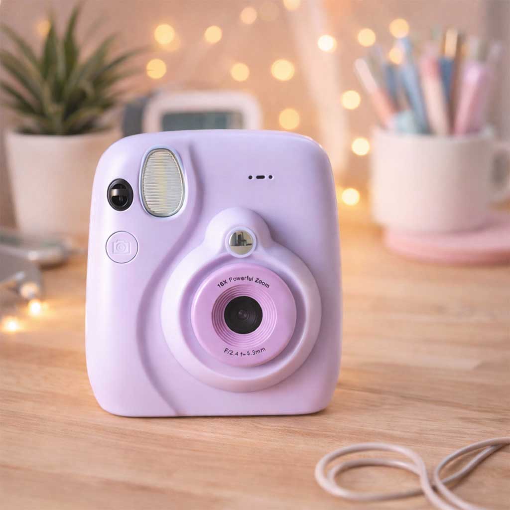 Instantné digitálne fotoaparáty s 16 náplňami, fixky, fialové