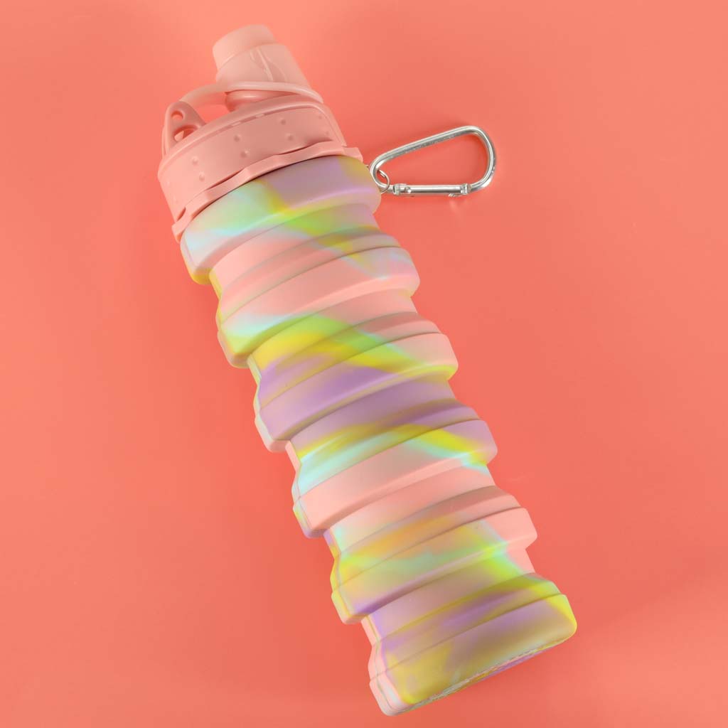Butelka na wodę bidon silikonowy składany z uchwytem BPA FREE 500ml tęczowy lub niebieskiZESTAW 3 SZTUKI