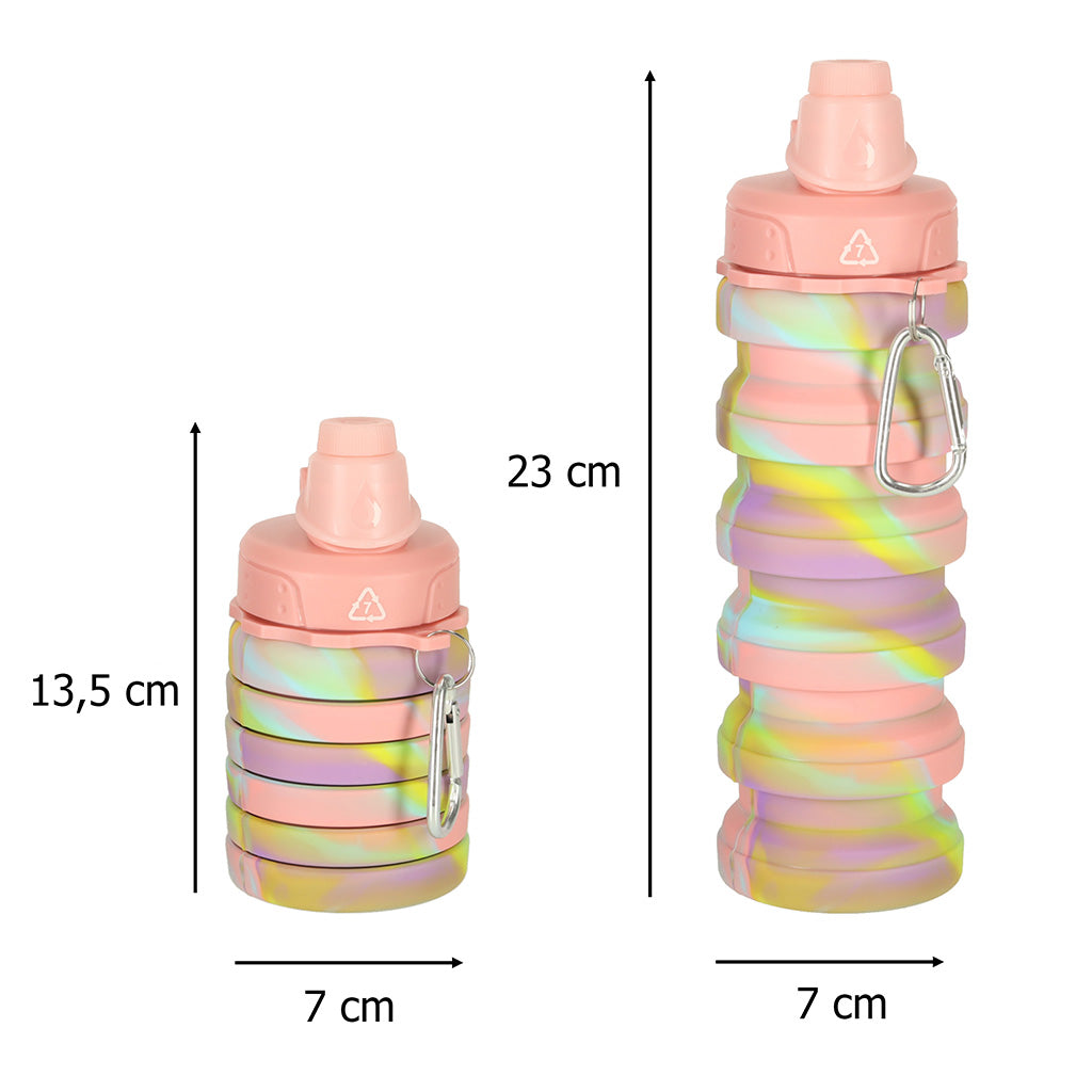 Butelka na wodę bidon silikonowy składany z uchwytem BPA FREE 500ml tęczowy lub niebieskiZESTAW 3 SZTUKI