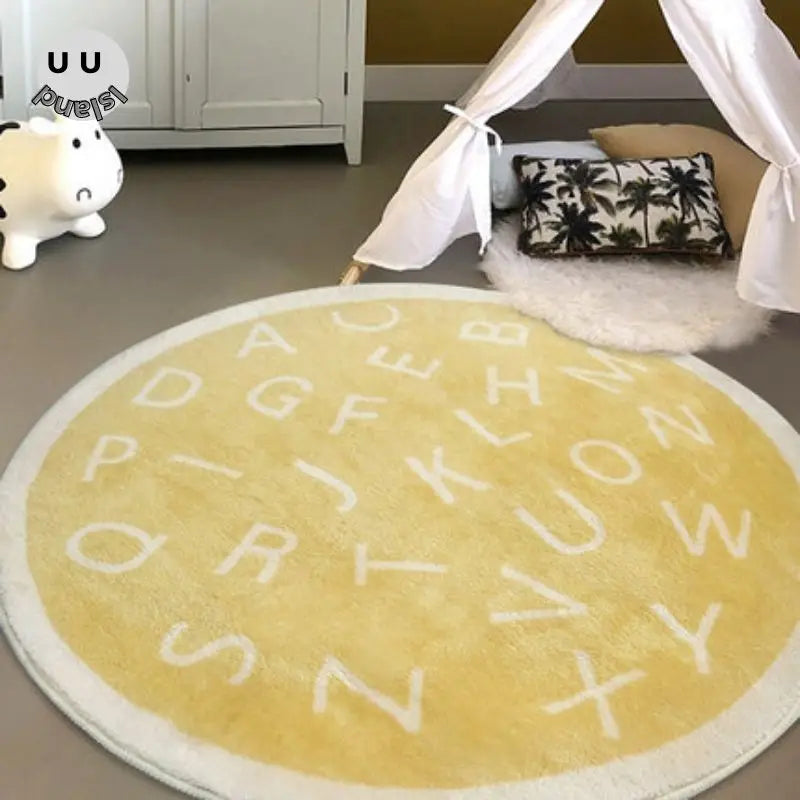 Okrągły puszysty dywan do zabawy dla dzieci z alfabetem, miękkie do sypialni dla dzieci .