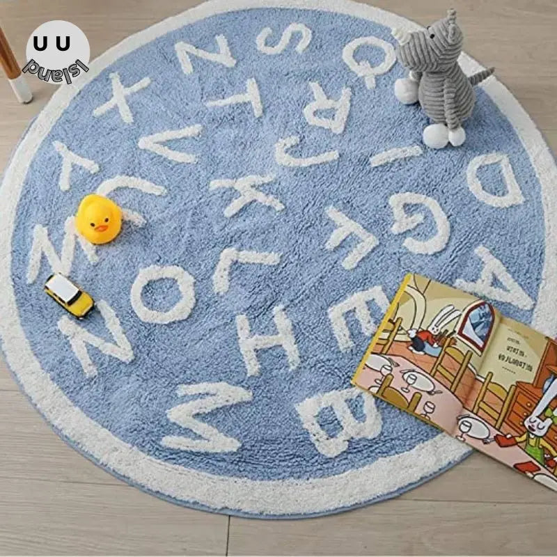 Okrągły puszysty dywan do zabawy dla dzieci z alfabetem, miękkie do sypialni dla dzieci .