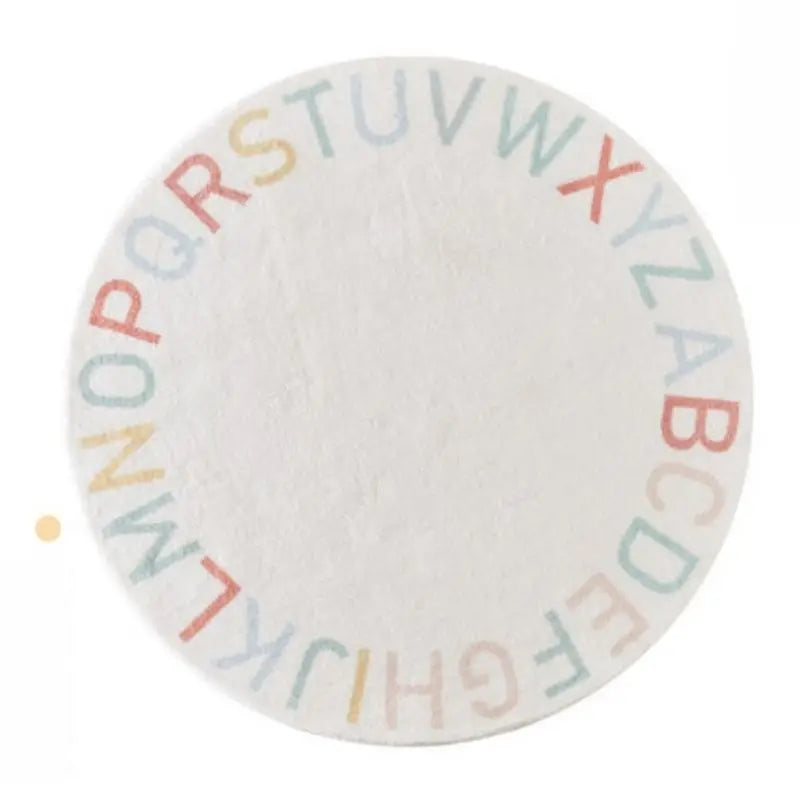 Okrągły puszysty dywan do zabawy dla dzieci z alfabetem, miękkie do sypialni dla dzieci .