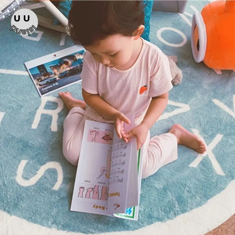 Okrągły puszysty dywan do zabawy dla dzieci z alfabetem, miękkie do sypialni dla dzieci .