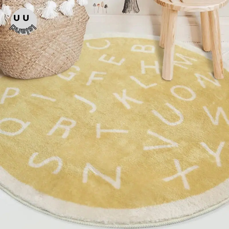 Okrągły puszysty dywan do zabawy dla dzieci z alfabetem, miękkie do sypialni dla dzieci .