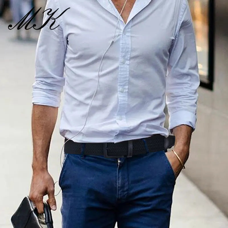 Paski płócienne MaiKun dla mężczyzn, modne, z metalową klamrą.