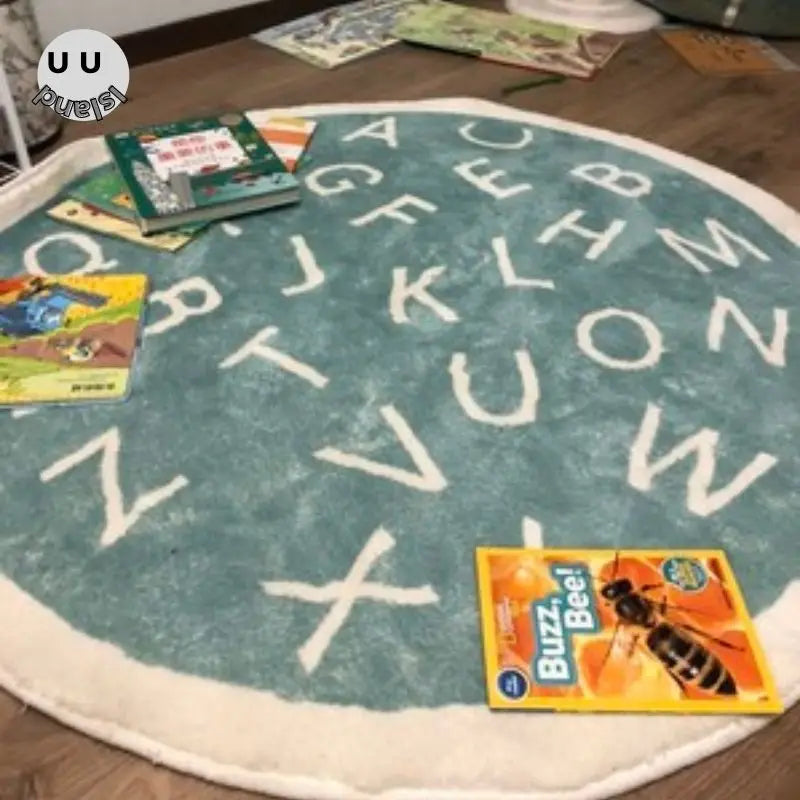 Okrągły puszysty dywan do zabawy dla dzieci z alfabetem, miękkie do sypialni dla dzieci .