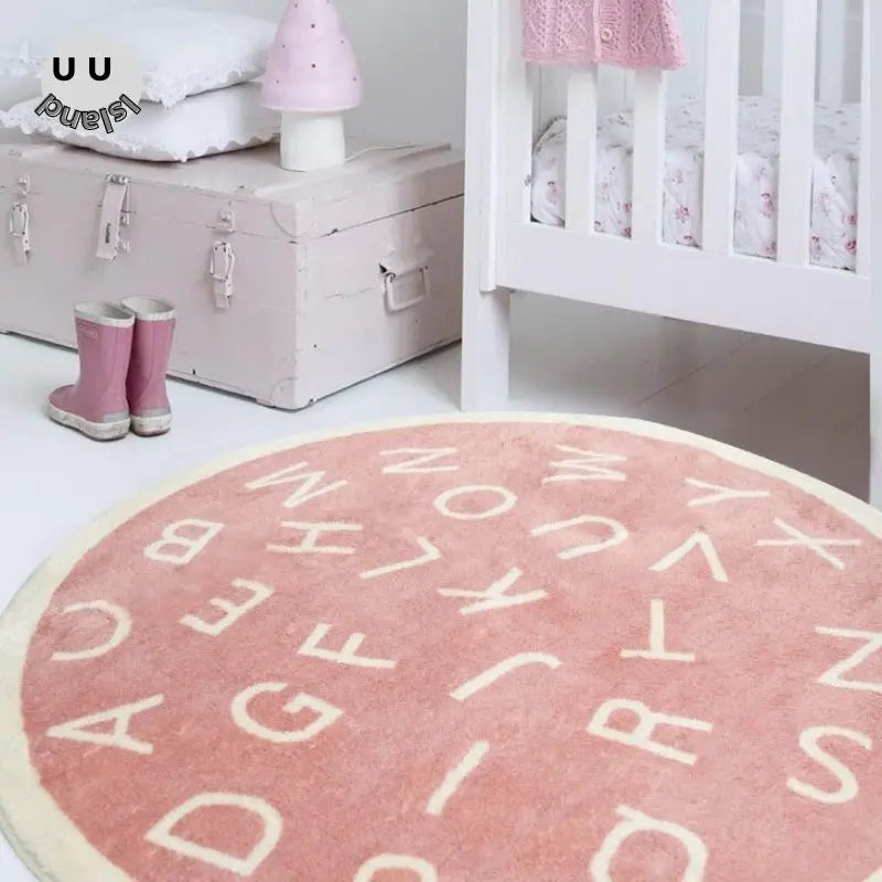Okrągły puszysty dywan do zabawy dla dzieci z alfabetem, miękkie do sypialni dla dzieci .