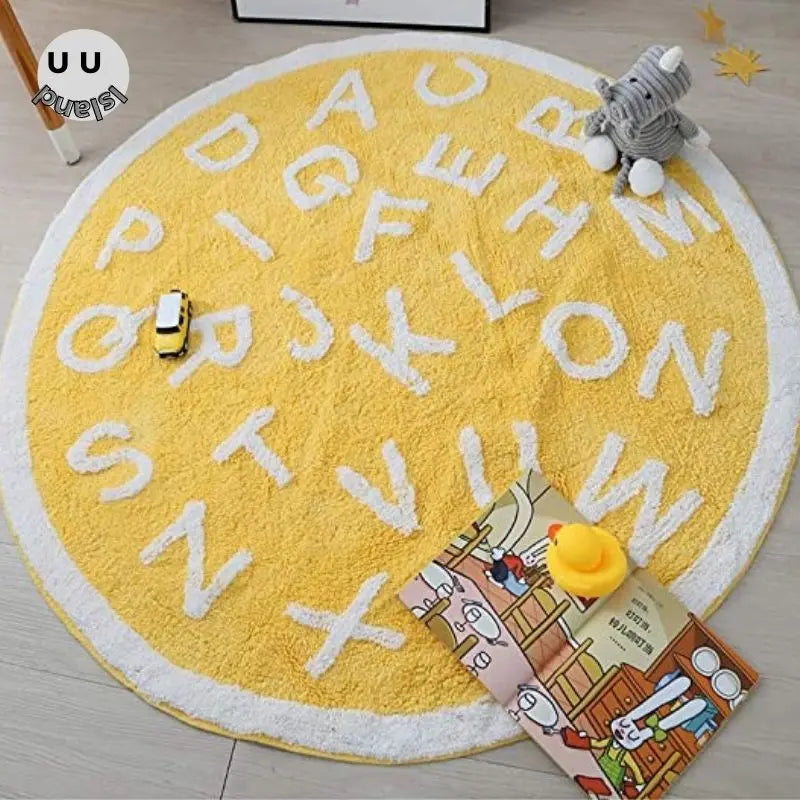 Okrągły puszysty dywan do zabawy dla dzieci z alfabetem, miękkie do sypialni dla dzieci .