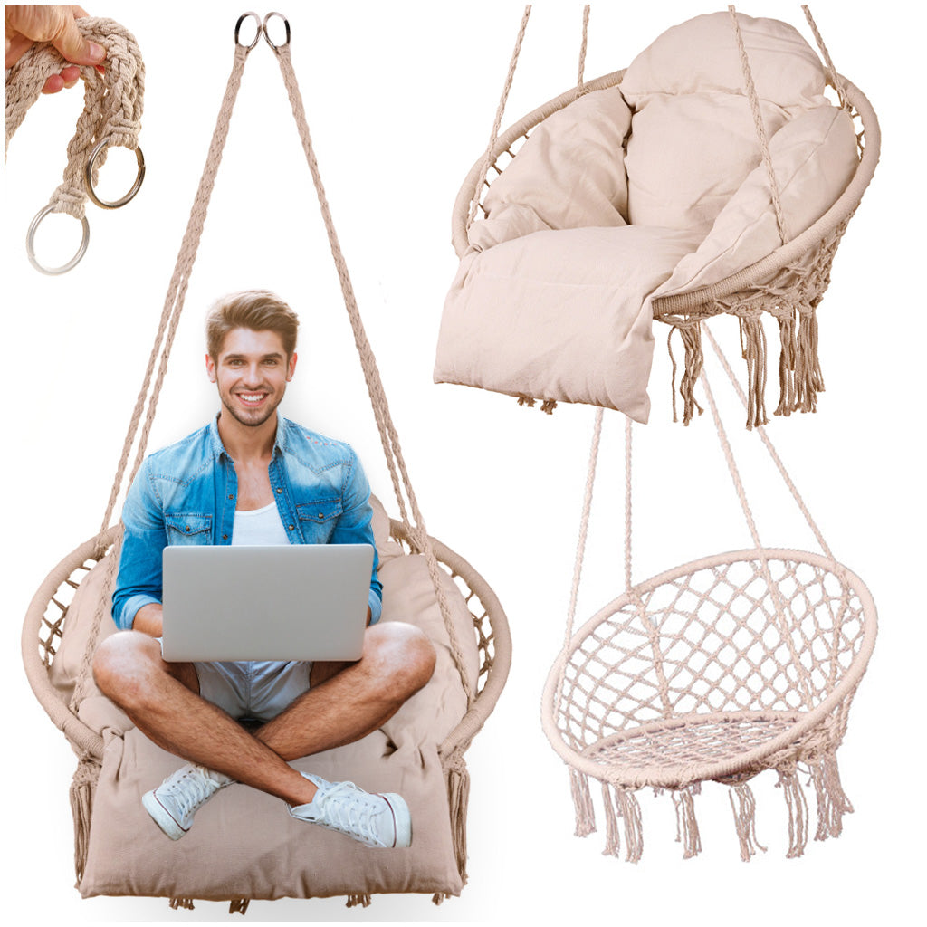 Huśtawka ogrodowa LUARO bocianie gniazdo z poduszką XXL ecru 80cm 150kg