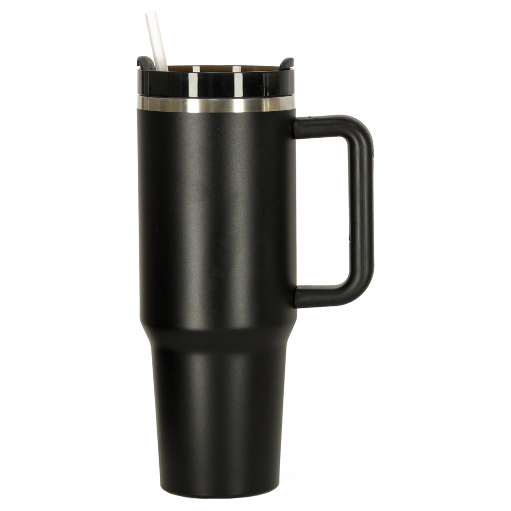 Kubek termiczny ze słomką i uchwytem termos 1200ml czarny ZESTAW 3 SZTUKI.