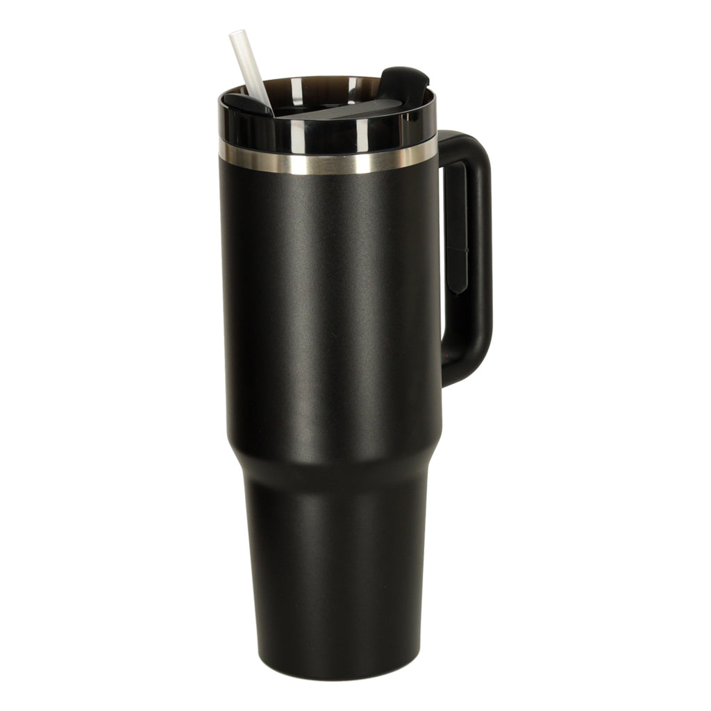 Kubek termiczny ze słomką i uchwytem termos 1200ml czarny ZESTAW 3 SZTUKI.
