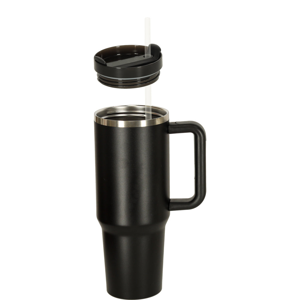 Kubek termiczny ze słomką i uchwytem termos 1200ml czarny ZESTAW 3 SZTUKI.