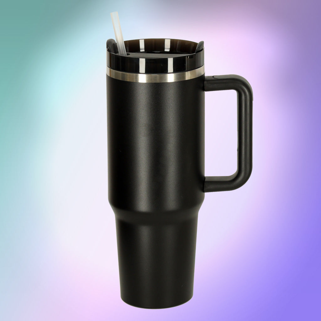 Kubek termiczny ze słomką i uchwytem termos 1200ml czarny ZESTAW 3 SZTUKI.