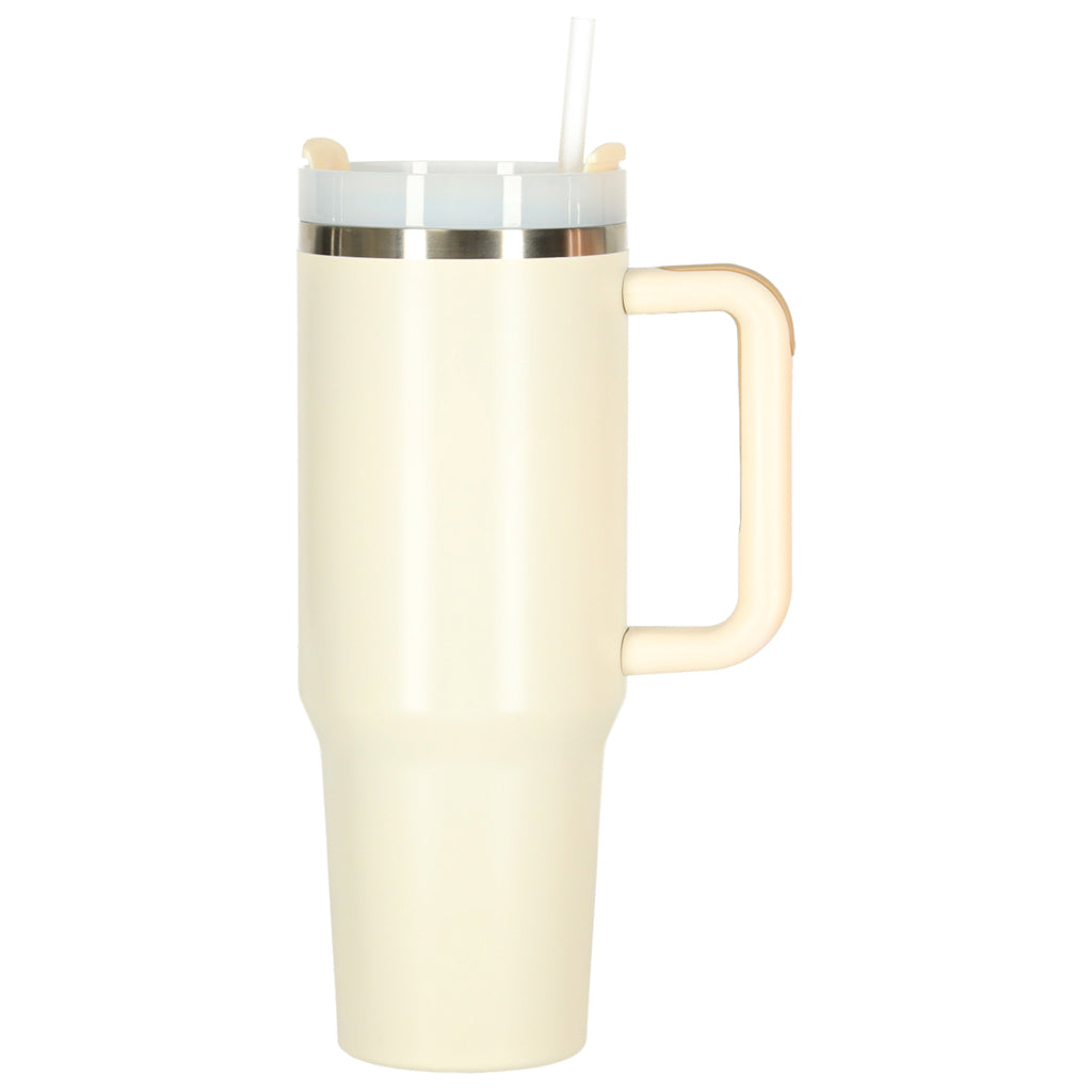 Kubek termiczny ze słomką i uchwytem termos 1200ml kremowy ZESTAW 3 SZTUKI