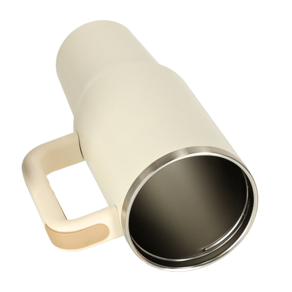 Kubek termiczny ze słomką i uchwytem termos 1200ml kremowy ZESTAW 3 SZTUKI