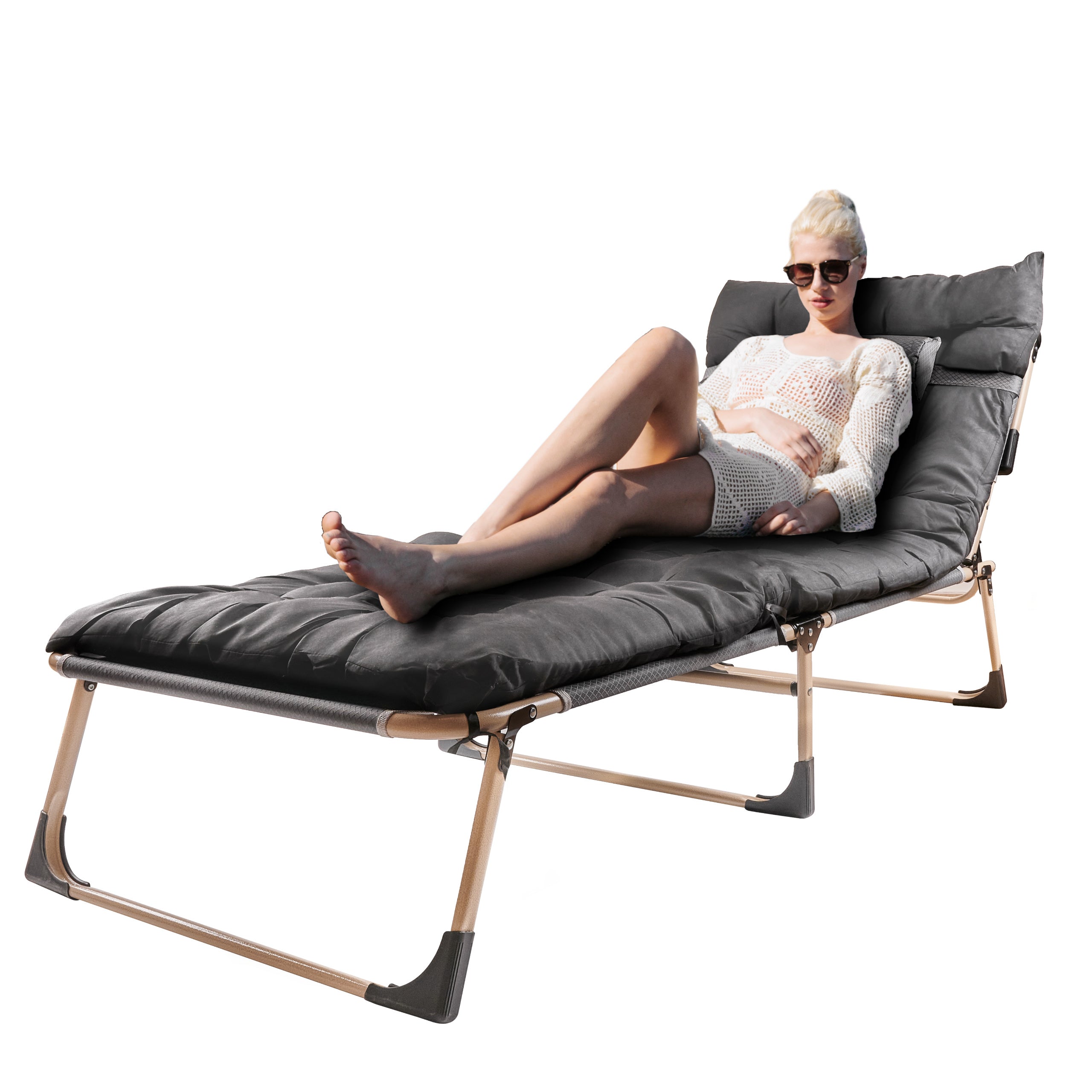 Łóżko polowe LUARO turystyczne składane leżak biznesowy 193 cm jasny szary