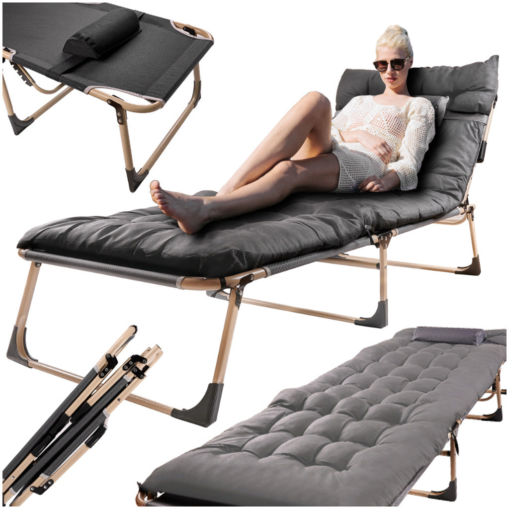 Łóżko polowe LUARO turystyczne składane leżak biznesowy 193 cm jasny szary