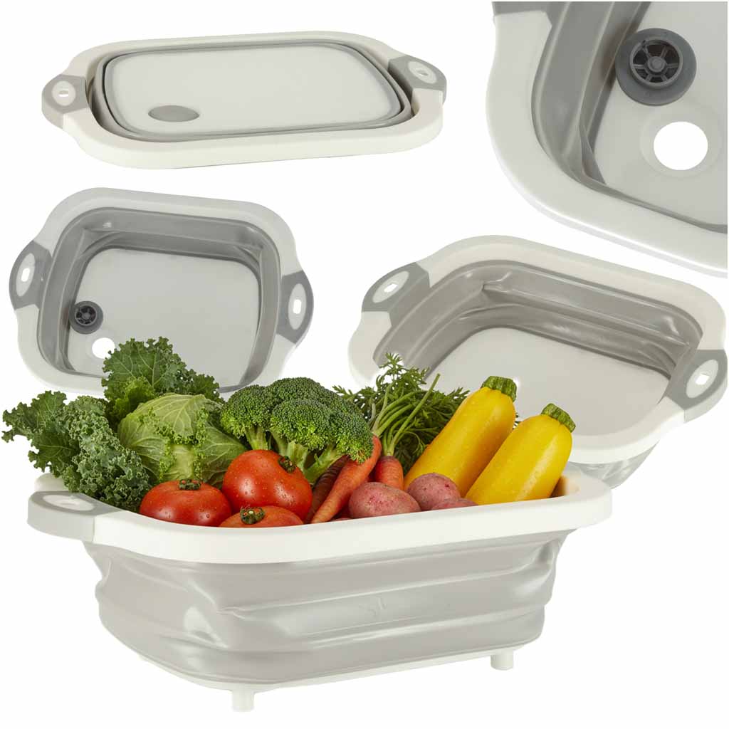 MISKA SKŁADANA SILIKONOWA Z ODPŁYWEM 5,5L - DESKA DO KROJENIA I OCIEKACZ 4W1