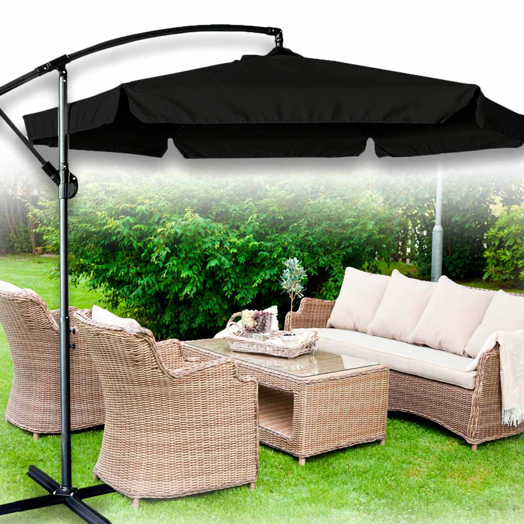 Parasol ogrodowy LUARO duży składany z wysięgnikiem 290cm czarny