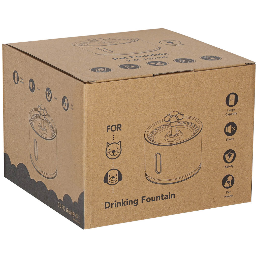 Fontánka na vodu pre psy, mačky a domáce zvieratá, automatická napájačka, LED, USB, 2,4 l, čistiaci filter