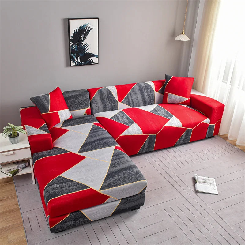 Geometrické poťahy na pohovky do obývačky Elastický poťah na rohovú pohovku.