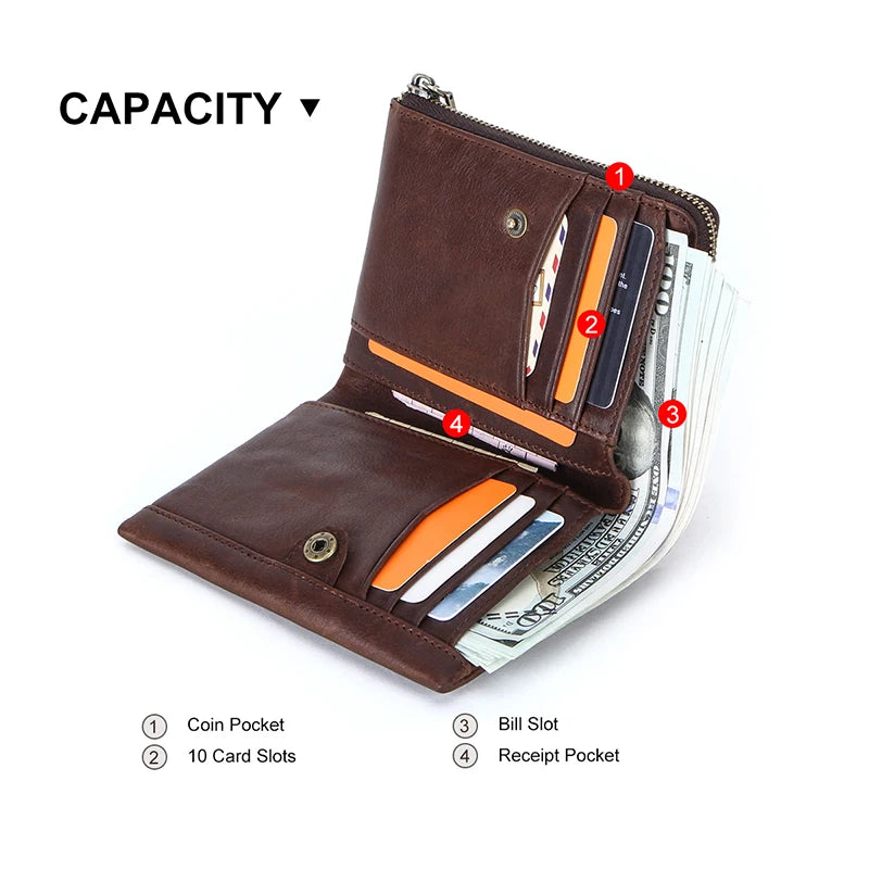 Portfel męski CONTACT ze skóry, kieszenie na monety i karty.