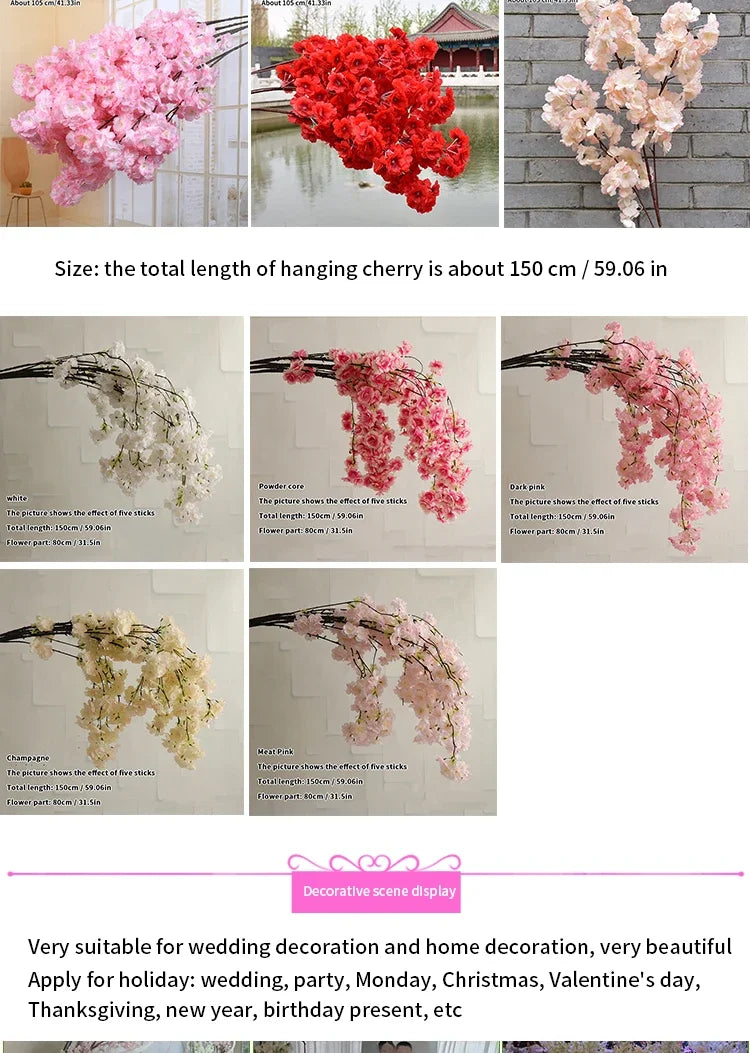 5 sztuk sztucznych gałęzi wiśniowych Sakura z jedwabiu DIY .Domowa dekoracja salonu