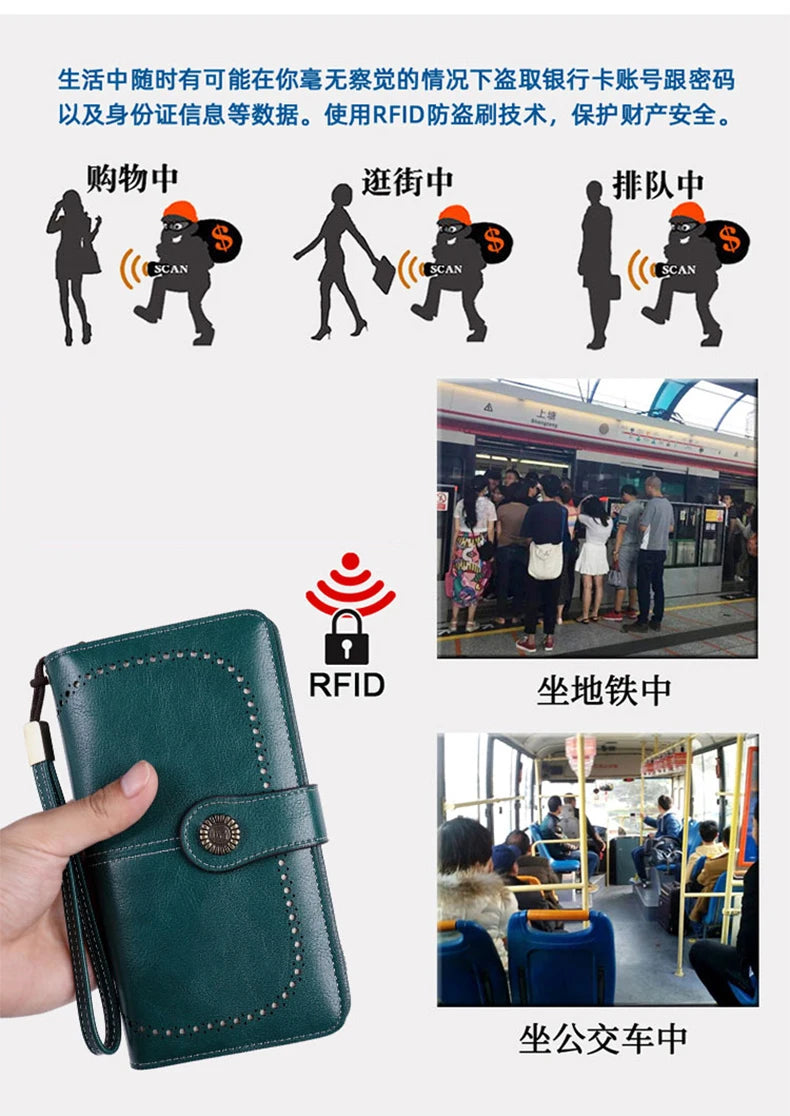 Wysokiej jakości portfel skórzany z zabezpieczeniem RFID.