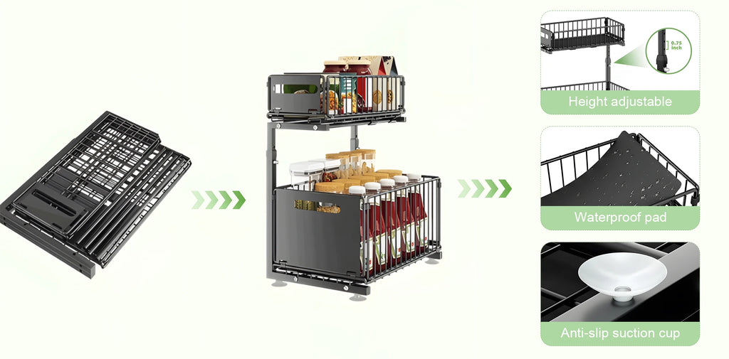 2-poziomowy wysuwany organizer do szafek Regulowany regał.