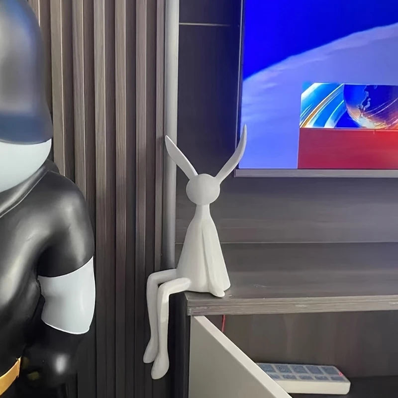 Figurki siedzących królików, urocze figurki królików na biurko Rzeźby sztuki współczesnej do domu.