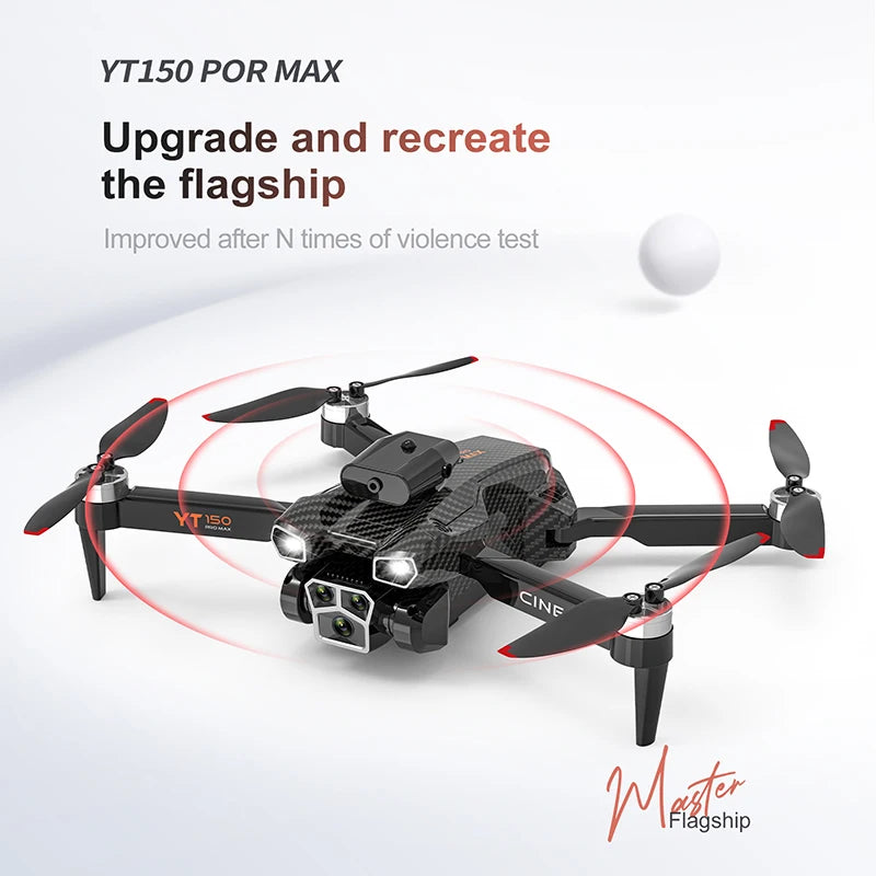 2026 Nowy dron YT150 8K HD Trzy kamery 5G WiFi FPV Silniki bezszczotkowe Optyczny przepływ Unikanie przeszkód Czteroosiowy dron RC 20000M