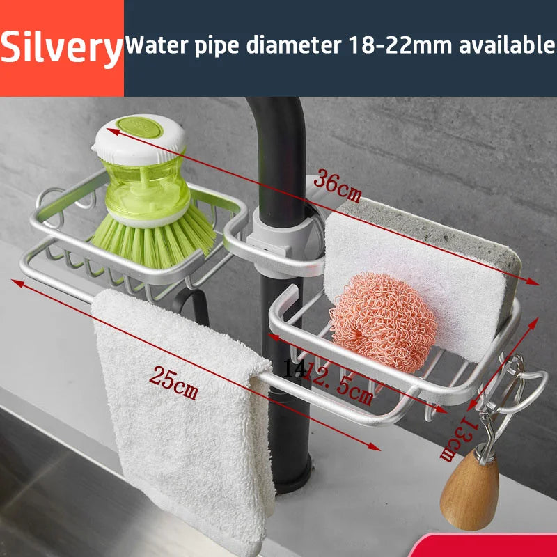 Kosz na gąbki do zlewu kuchennego Uchwyt na baterię Aluminiowa półka.