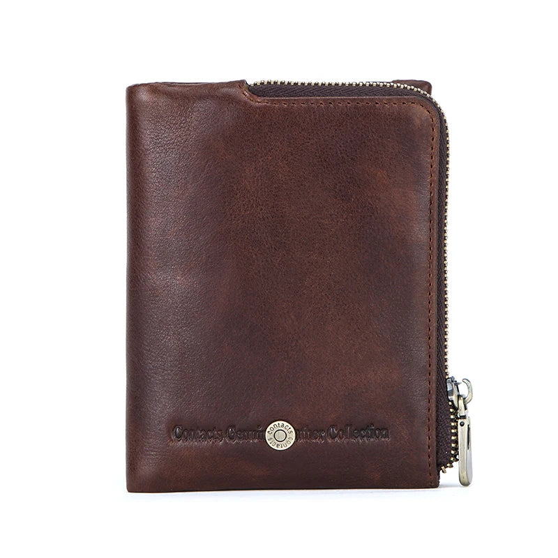 Portfel męski CONTACT ze skóry, kieszenie na monety i karty.