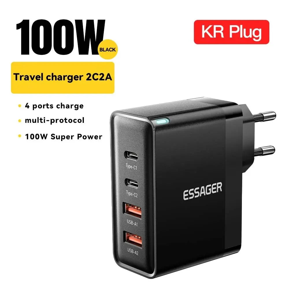 Nabíjačka Essager 100W GaN USB typu C PD QC Quick Charge 4.0 3.0 typu C rýchle nabíjanie pre iPhone 14 13 12 Xiaomi Macbook