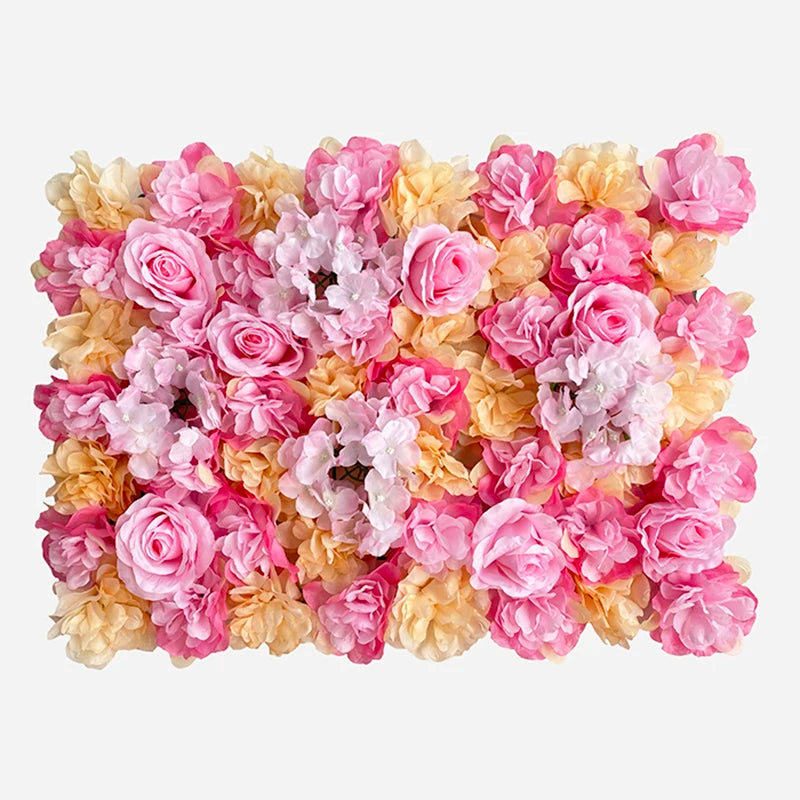 Różowy jedwabny panel z kwiatami różowymi jako sztuczne tło kwiatowe do dekoracji ślubnej.