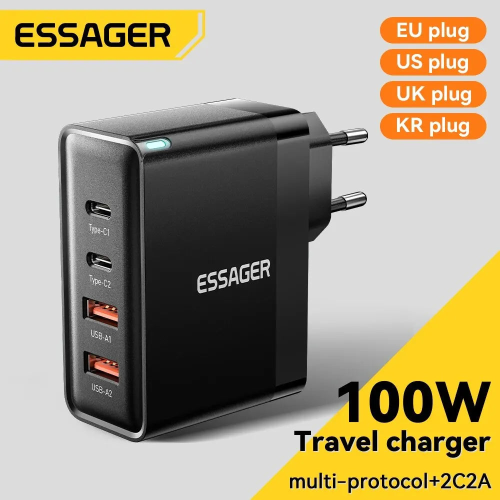 Nabíjačka Essager 100W GaN USB typu C PD QC Quick Charge 4.0 3.0 typu C rýchle nabíjanie pre iPhone 14 13 12 Xiaomi Macbook