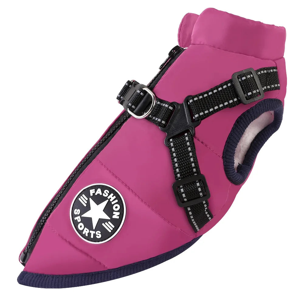 Zimowa ciepła kurtka dla psa z uprzężą Wodoodporna