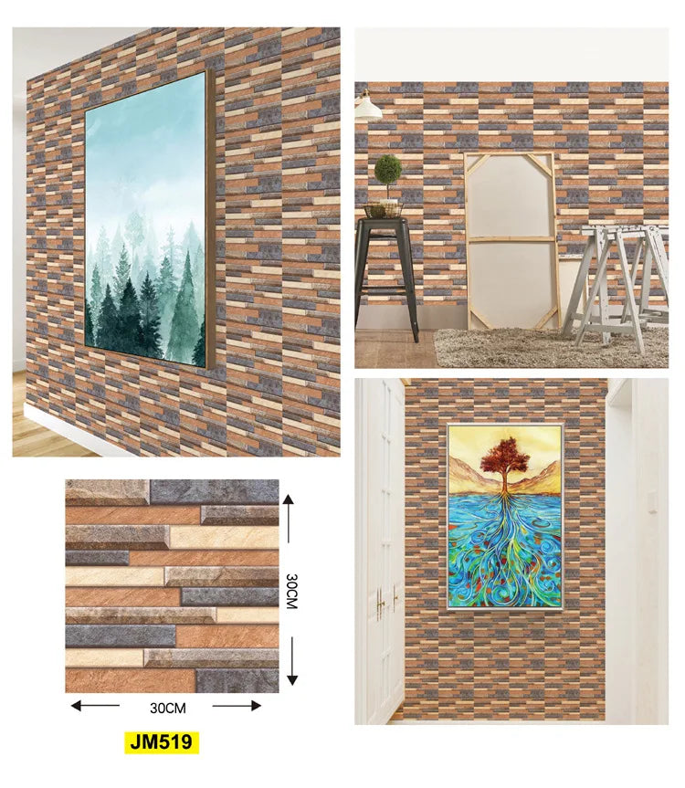 10 sztuk samoprzylepnych tapet 3D z motywem cegły i drewna – naklejki ścienne typu „peel and stick”, wodoodporne, do salonu, sypialni, łazienki