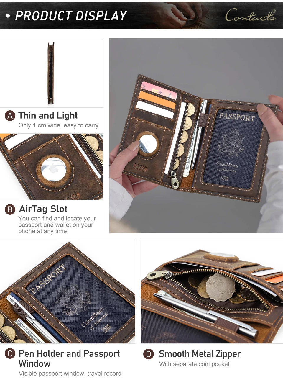 Portfel CONTACT na paszport ,etui na karty, podróżny dla mężczyzn.