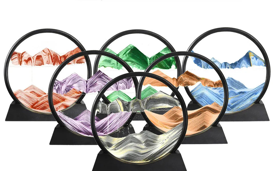 Obraz 3D z ruchomym piaskiem Okrągłe szkło Głębokie morze Piaszczysty krajobraz.