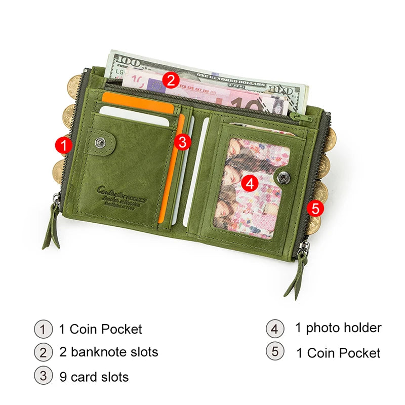 Portfel CONTACT z prawdziwej skóry dla kobiet. Styl Vintage.