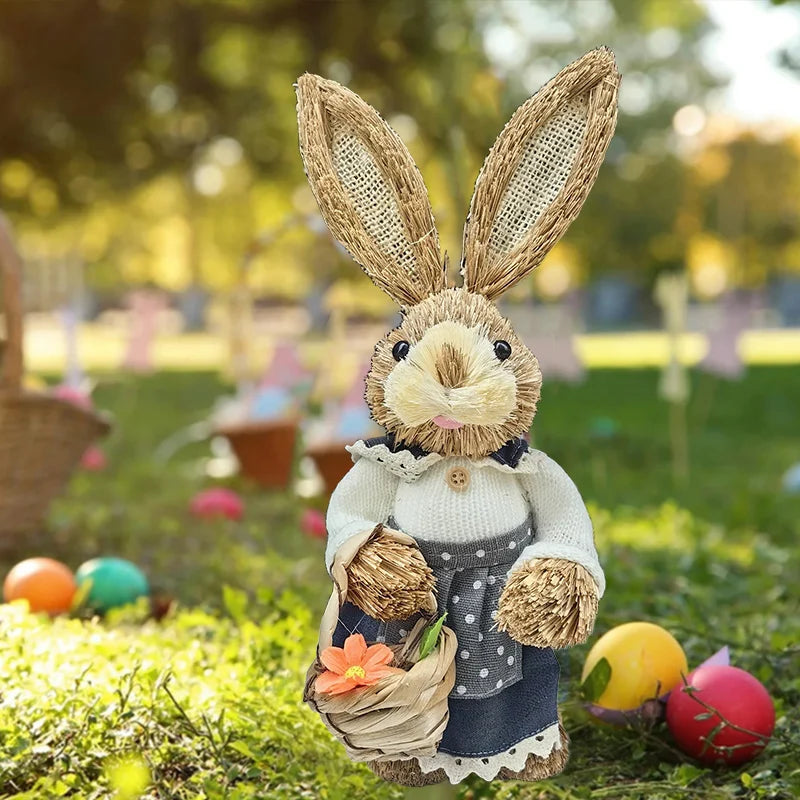 Urocza figurka królika z wikliny o wysokości 35 cm, ręcznie wykonana dekoracja ogrodowa.