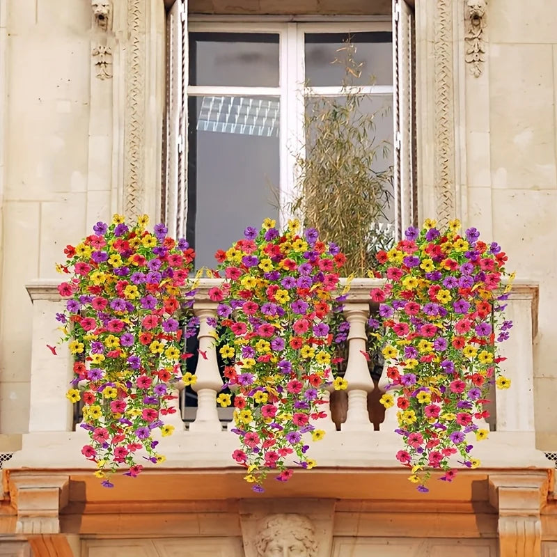 4 sztuki sztucznych kwiatów wiszących – realistyczne plastikowe girlandy z wielobarwnymi kwiatami do dekoracji wnętrz i na zewnątrz.