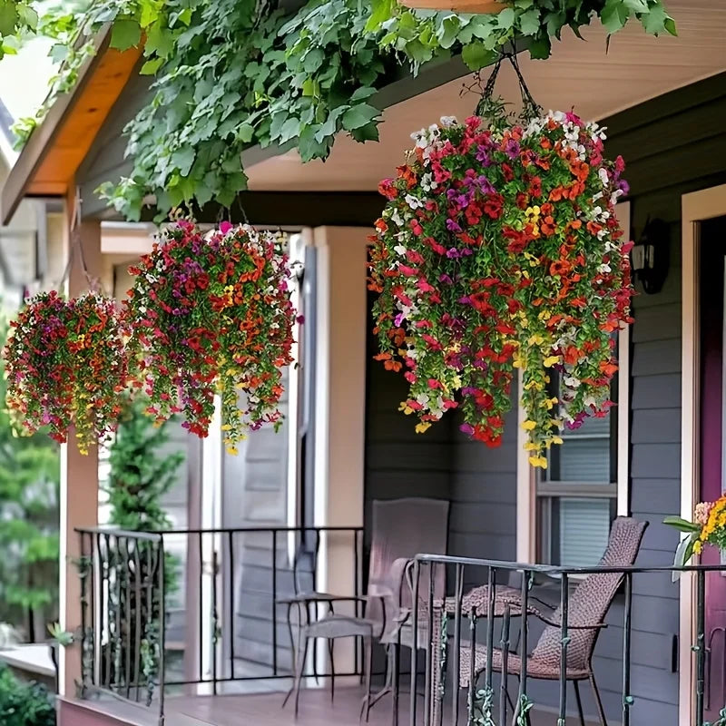 4 sztuki sztucznych kwiatów wiszących – realistyczne plastikowe girlandy z wielobarwnymi kwiatami do dekoracji wnętrz i na zewnątrz.