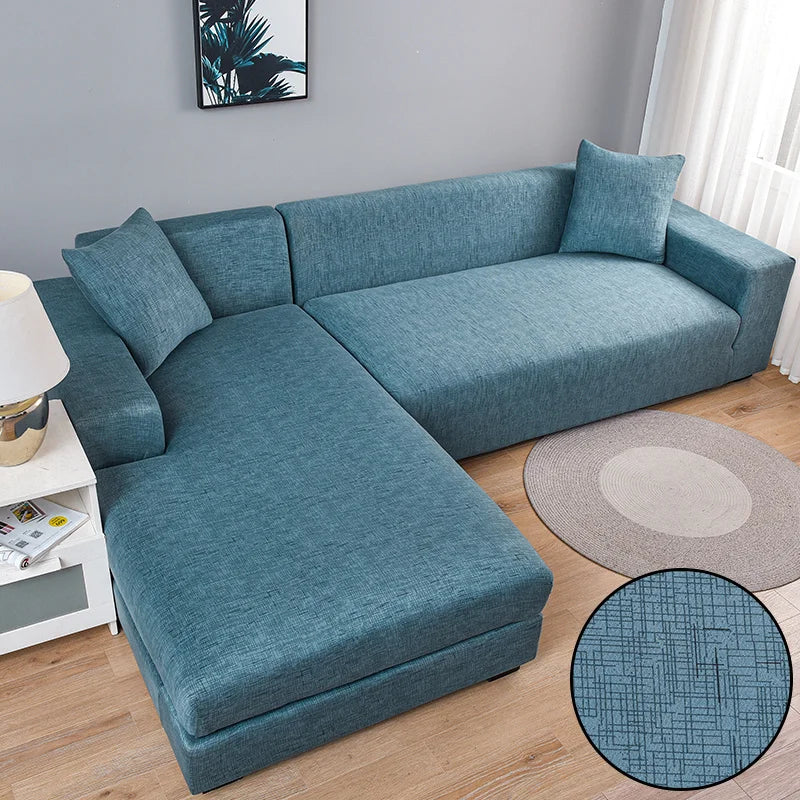 Geometrické poťahy na pohovky do obývačky Elastický poťah na rohovú pohovku.