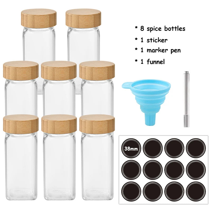 Szklane słoiczki  na przyprawy z bambusowymi zakrętkami