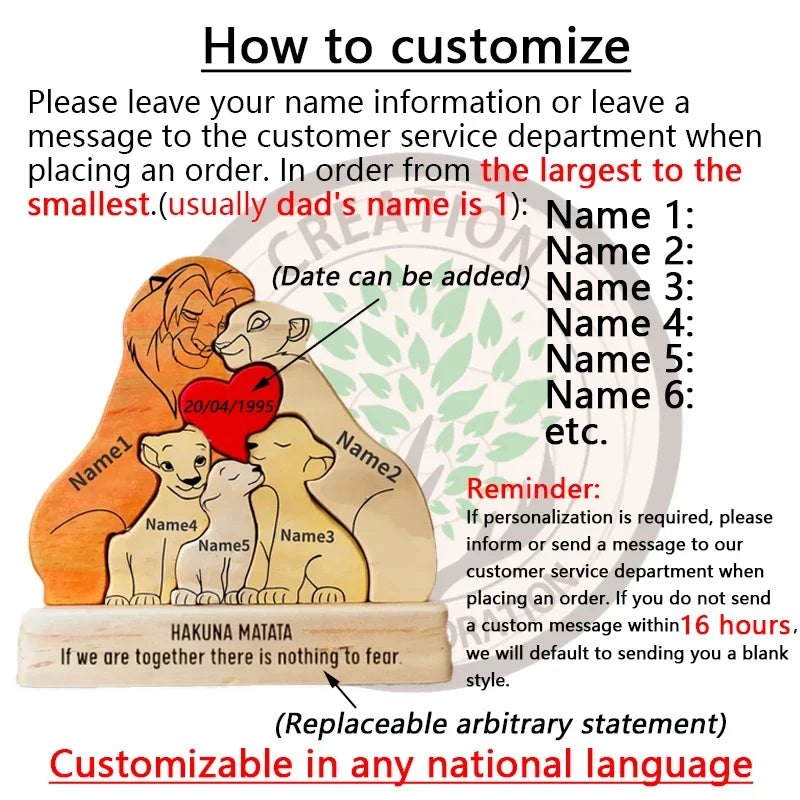 Spersonalizowana  rodzinna układanka drewniana LEW