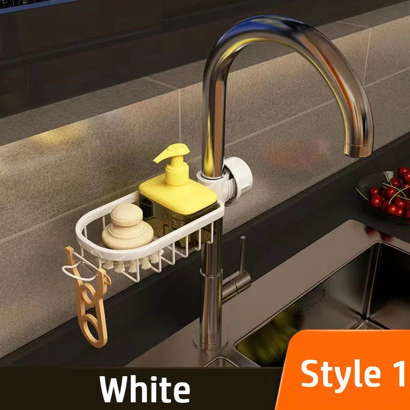 Kosz na gąbki do zlewu kuchennego Uchwyt na baterię Aluminiowa półka.