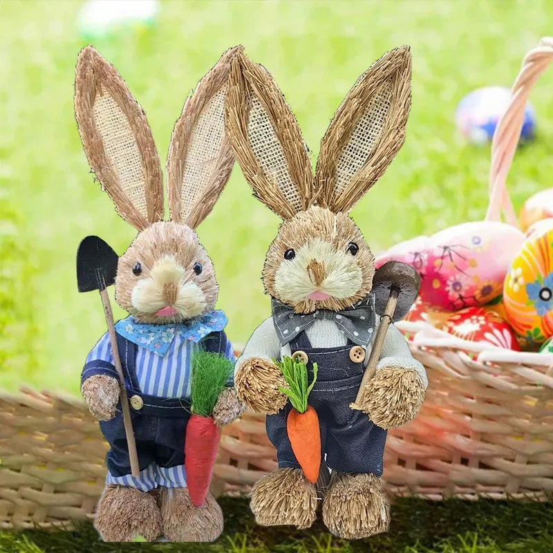 Urocza figurka królika z wikliny o wysokości 35 cm, ręcznie wykonana dekoracja ogrodowa.