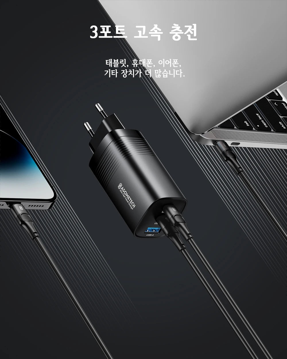 Ładowarka ASOMETECH GaN USB typu C 65 W 45 W PPS PD QC4.0 Szybka ładowarka do laptopów Macbook, tabletów iPad, iPhone'ów 16 i Samsung S23 Ultra